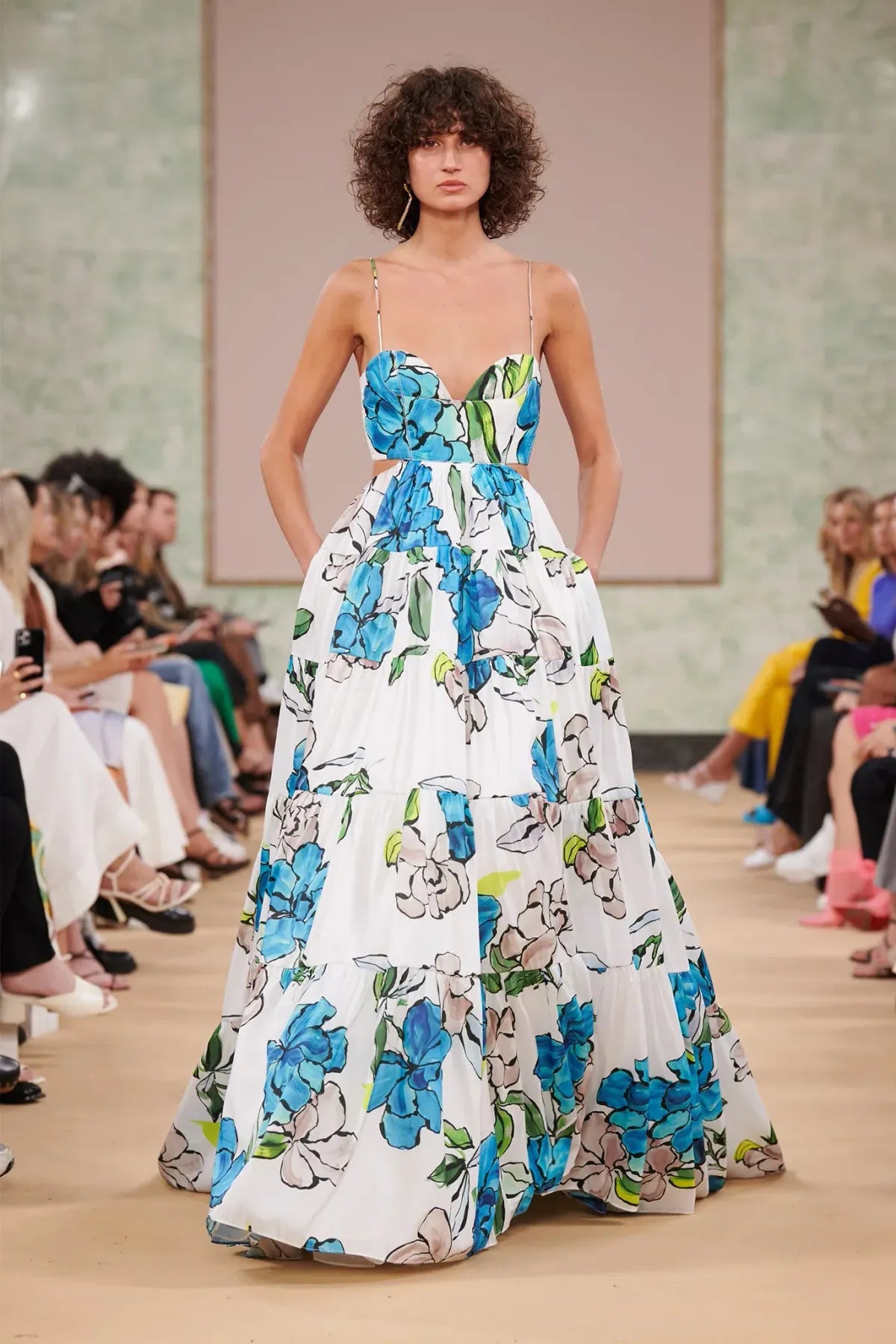 Aje Botanical Tiered Maxi Dress Cool Camelia Blue White Floral