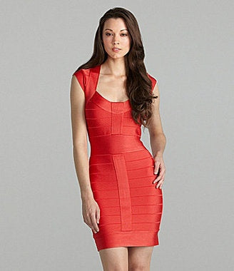 French Connection Red Knitted Bandage Mini Dress