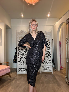 Black Glitter Midi Dress
