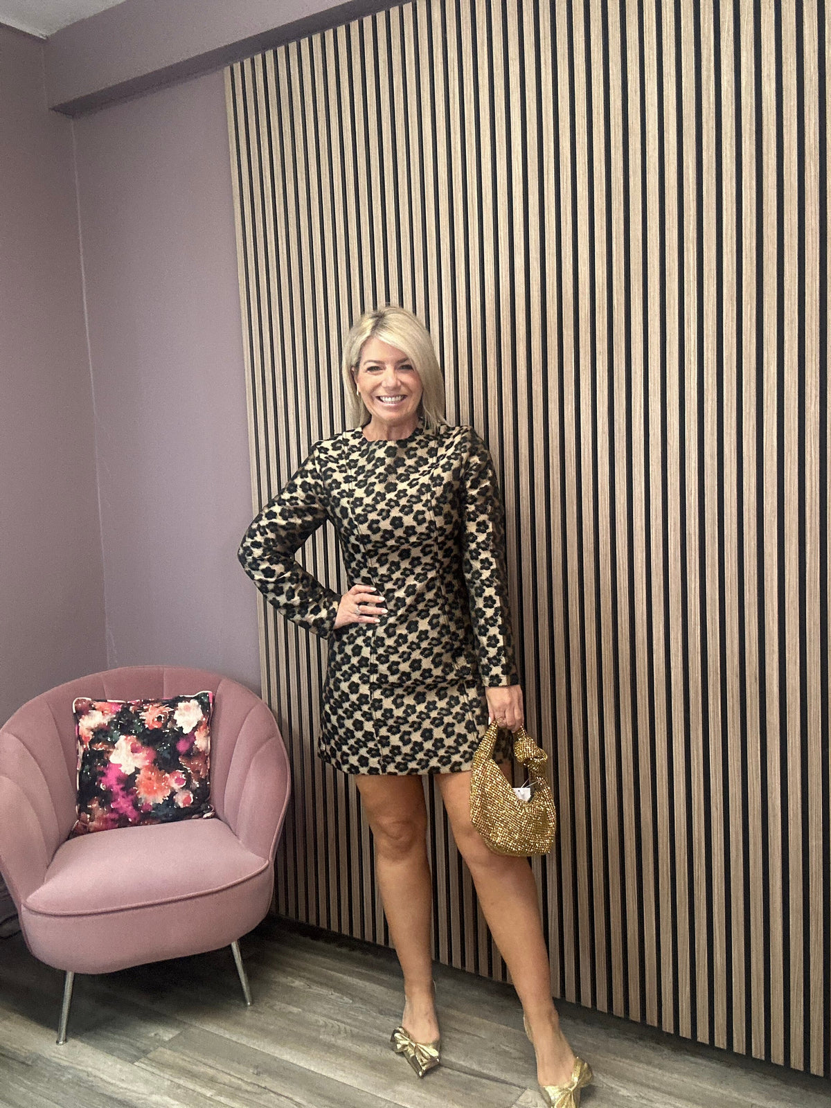 FRNCH Letezia Leopard Jacquard Mini Dress
