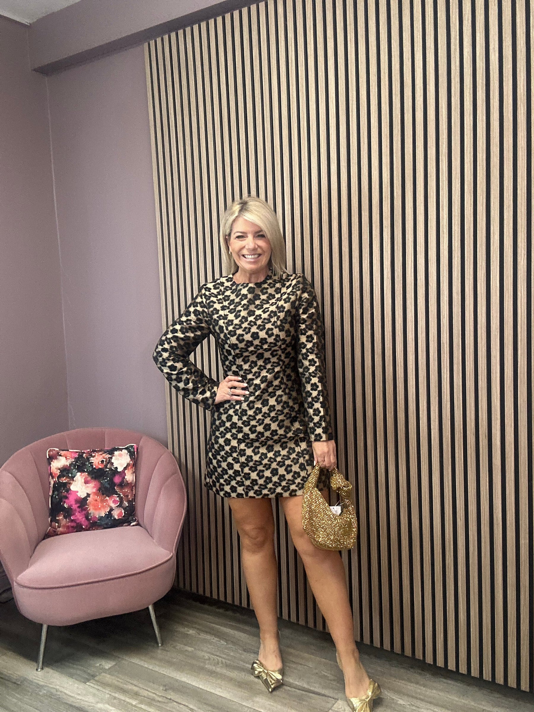 FRNCH Letezia Leopard Jacquard Mini Dress