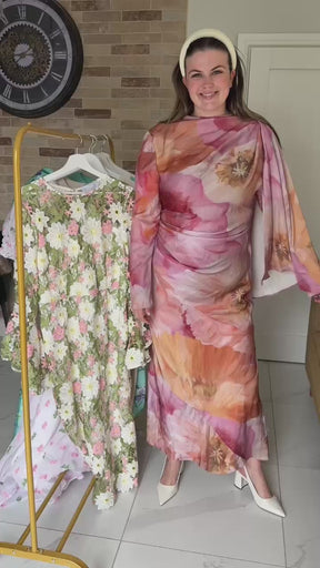 Pink Cape Sleeve Dress