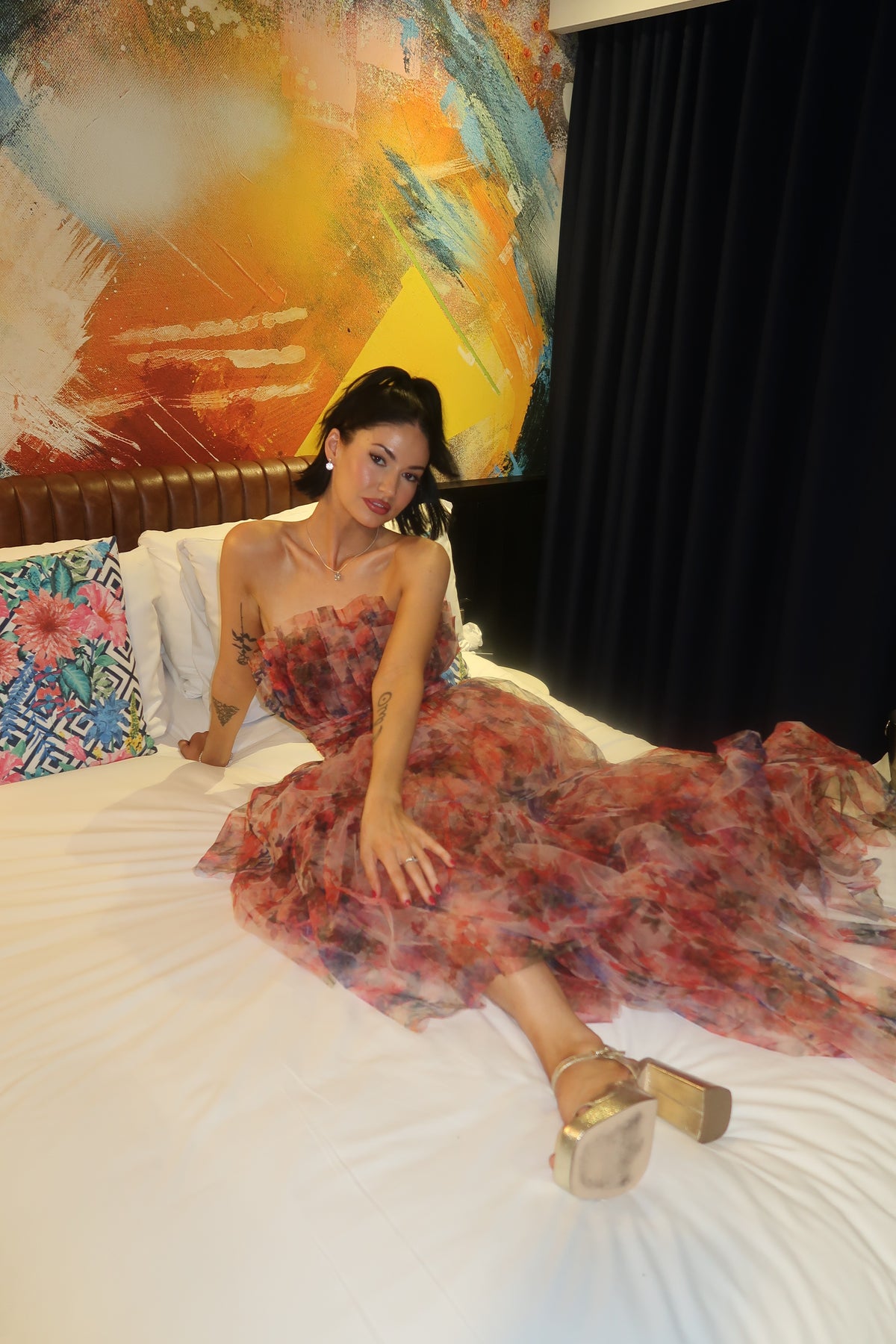 Lace & Beads Natalia Tulle Maxi Dress in Mixed Floral