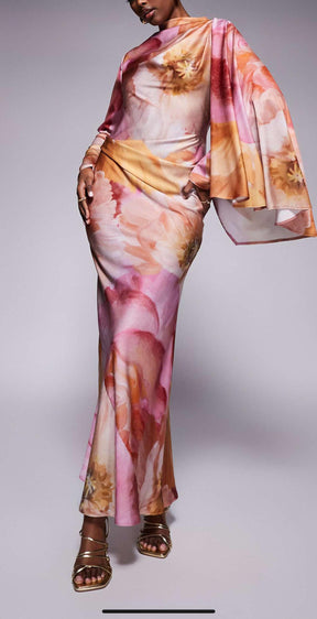 Pink Cape Sleeve Dress