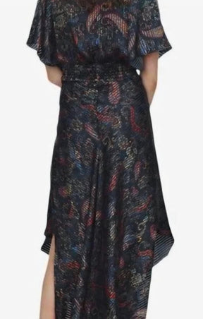 Maje Smocked Lurex Dress Blue