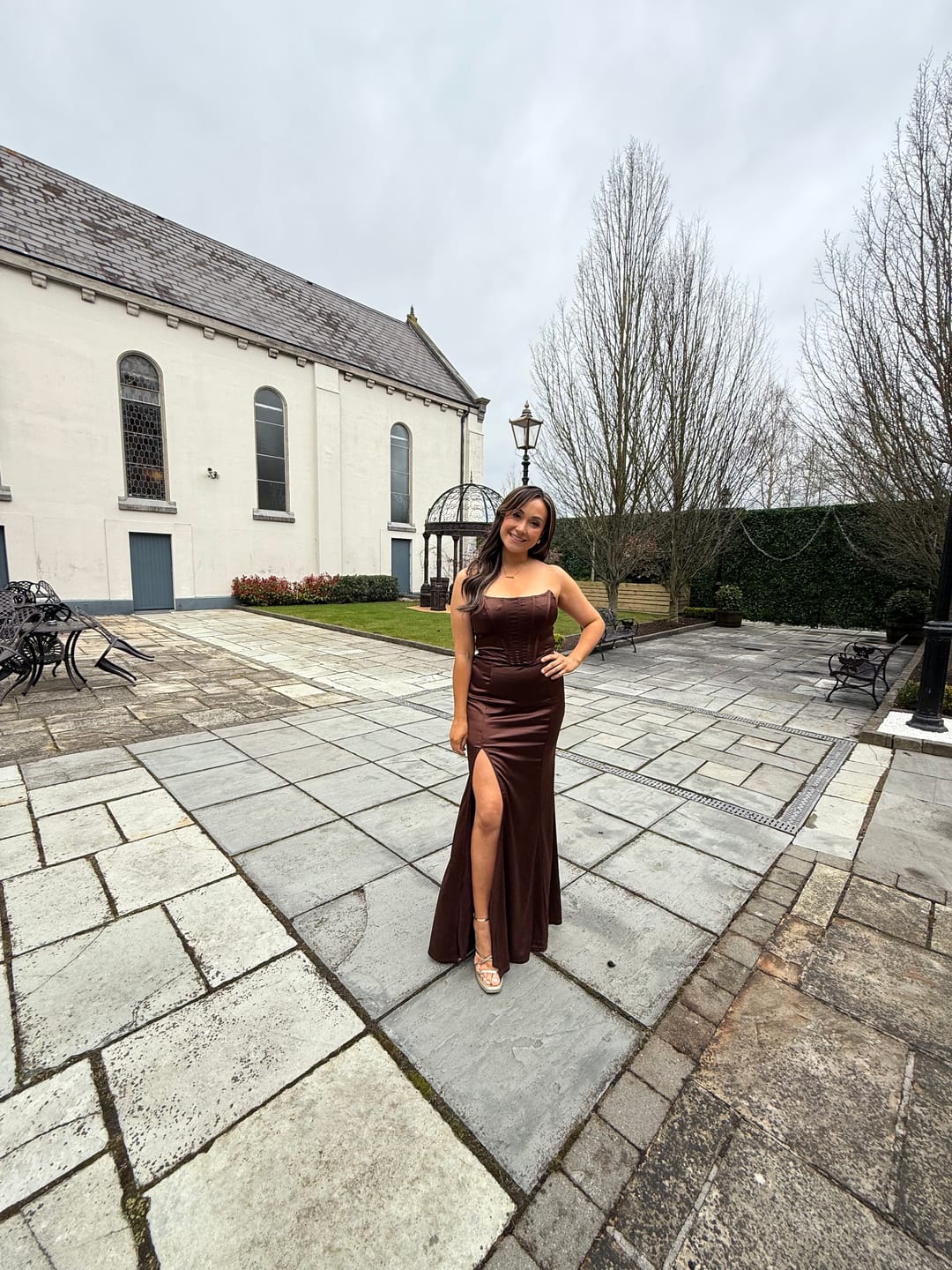 Satin Strapless Corset Thigh Split Maxi Dress