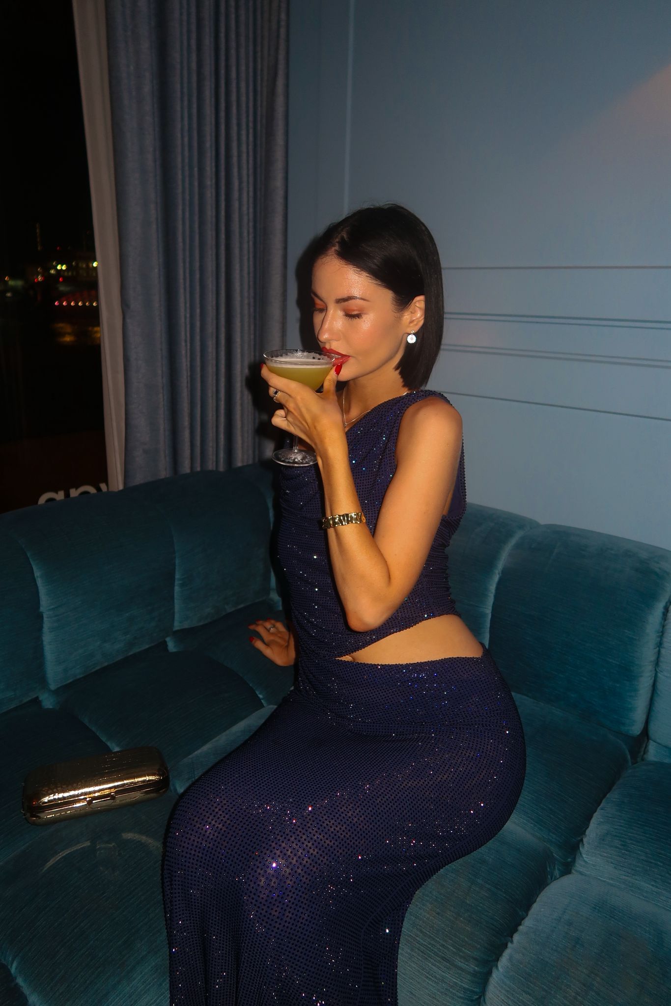 Kenny Diamante One Shoulder Maxi Dress