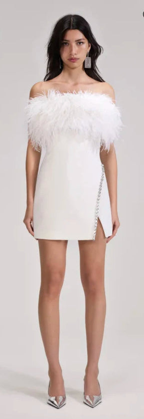 White Feather Mini Dress