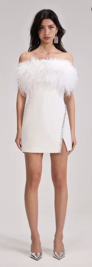 White Feather Mini Dress