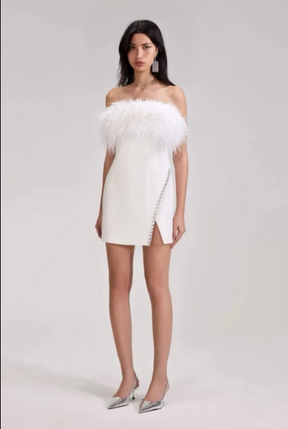 White Feather Mini Dress