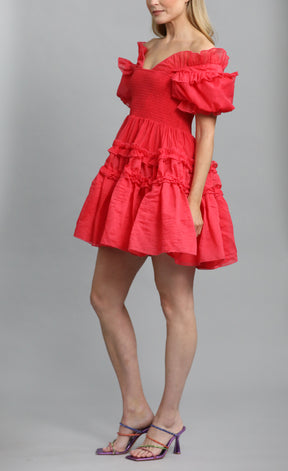 Organza Ruffle Dress - Red