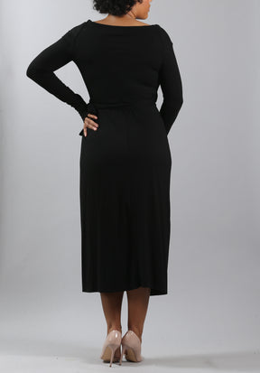 Black v-neck Dama Wrap Midi Dress
