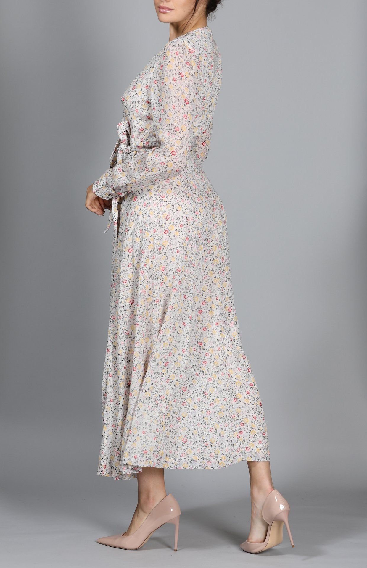Floral-Print Georgette Maxi Wrap Dress