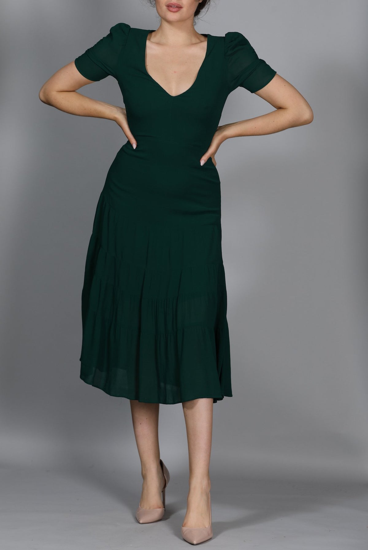 Cosa Emerald Green Crepe Midi-Dress