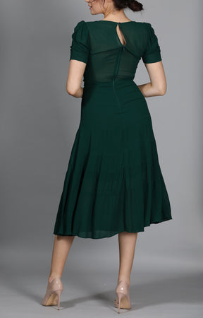 Cosa Emerald Green Crepe Midi-Dress
