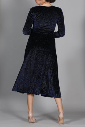 Ruched Glittered Velvet Midi Dress