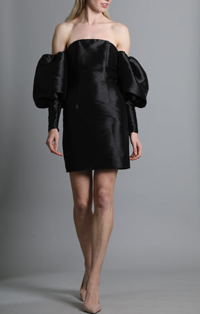 Black Mini Dress With Balloon Sleeves