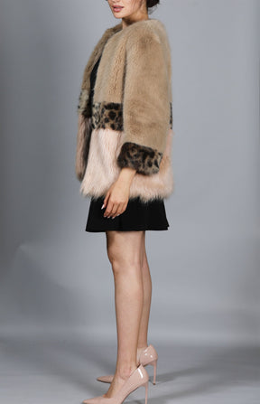 Faux Fur Coat With Leopard Print
