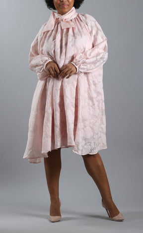 Pink Smock Dress With Pussybow In Rose Jacquard