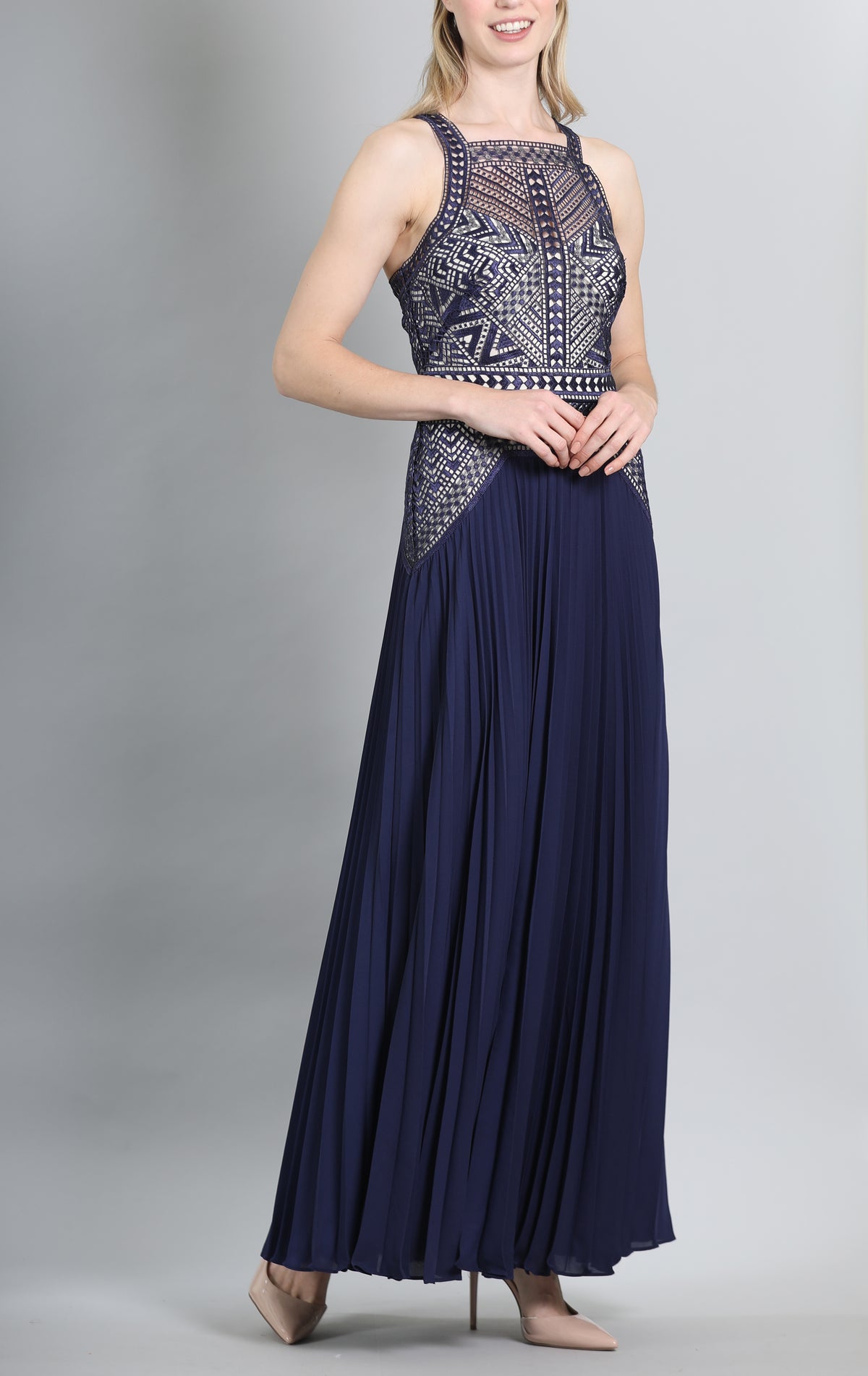Navy Pleated Dress