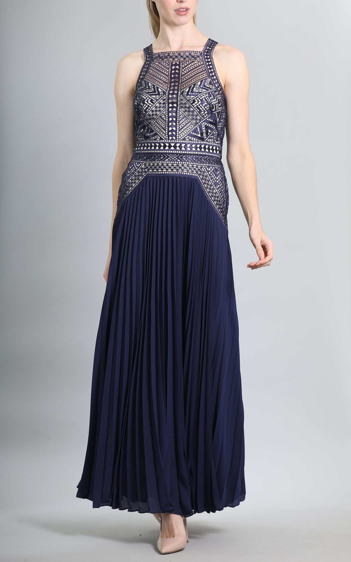 Navy Pleated Dress