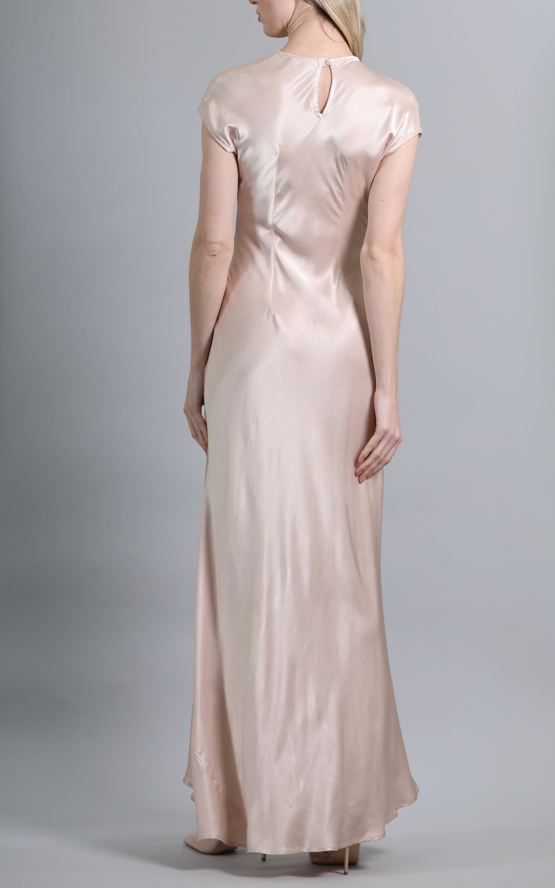 Capped Sleeve Satin Maxi Dress with Knot Front