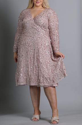 Embellished Midi Wrap Dress In Frosted Pink