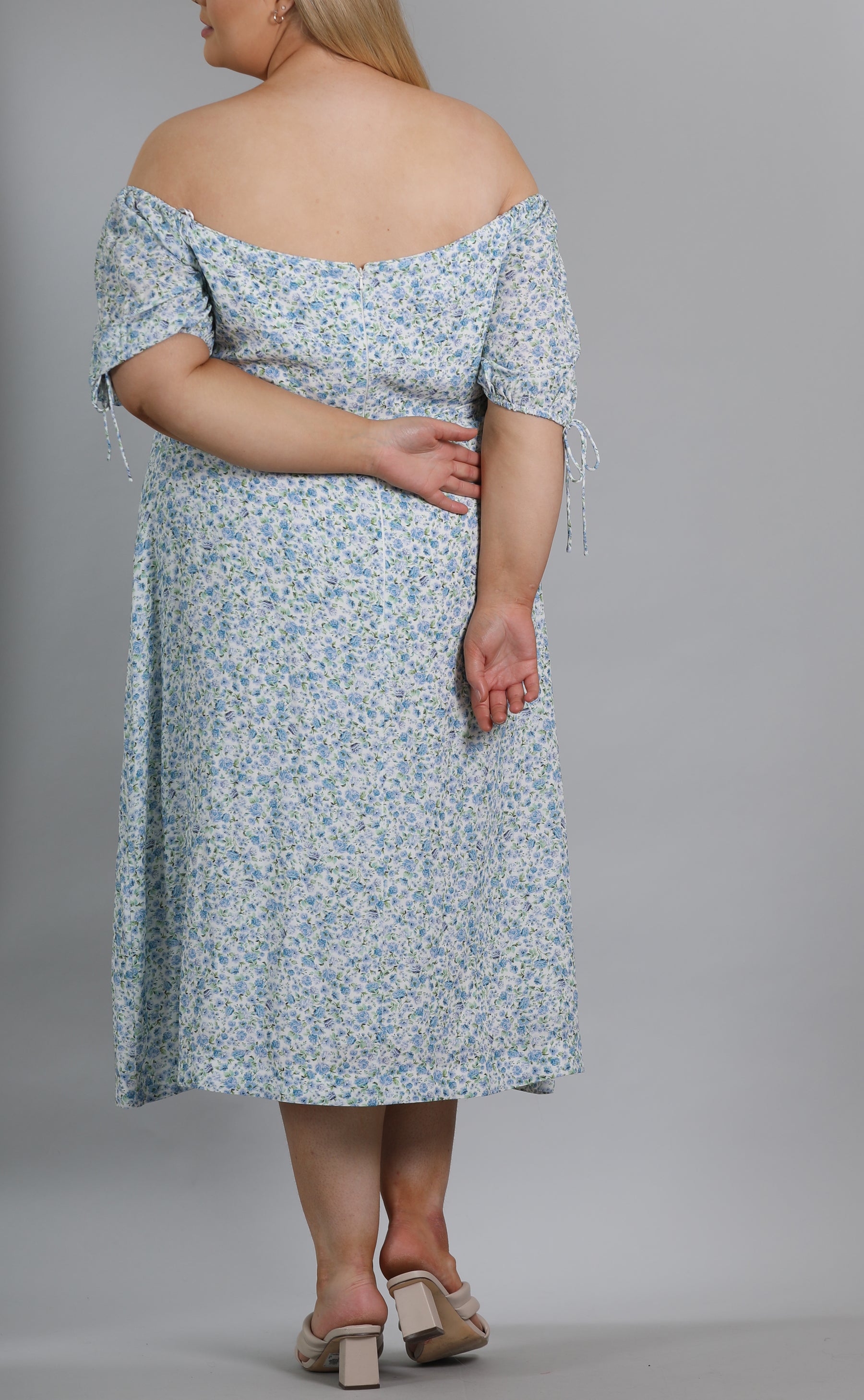 Blue Ditsy Floral Midi Dress