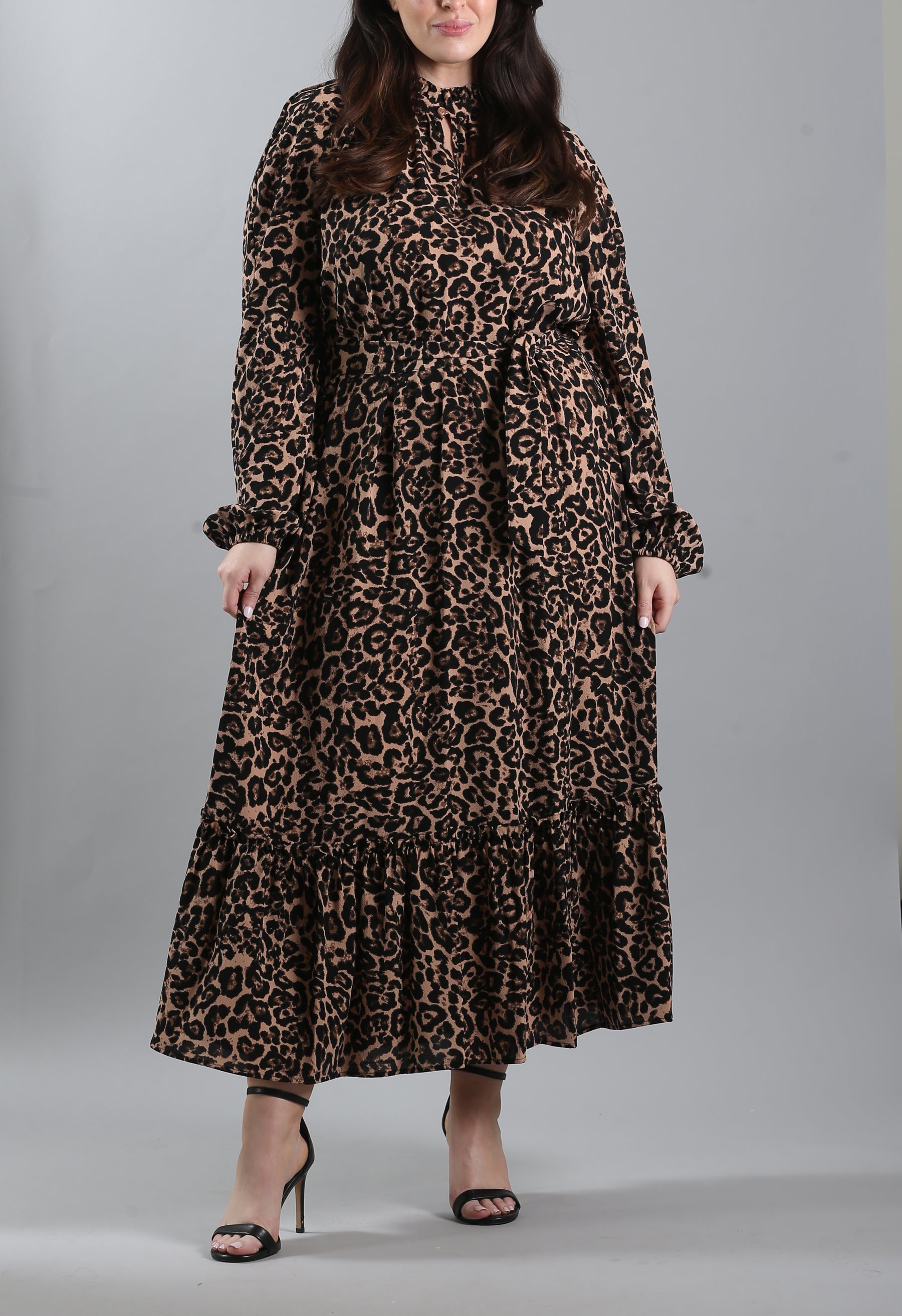 Antoinette Ruffled Leopard-Print Crepe Midi Dress