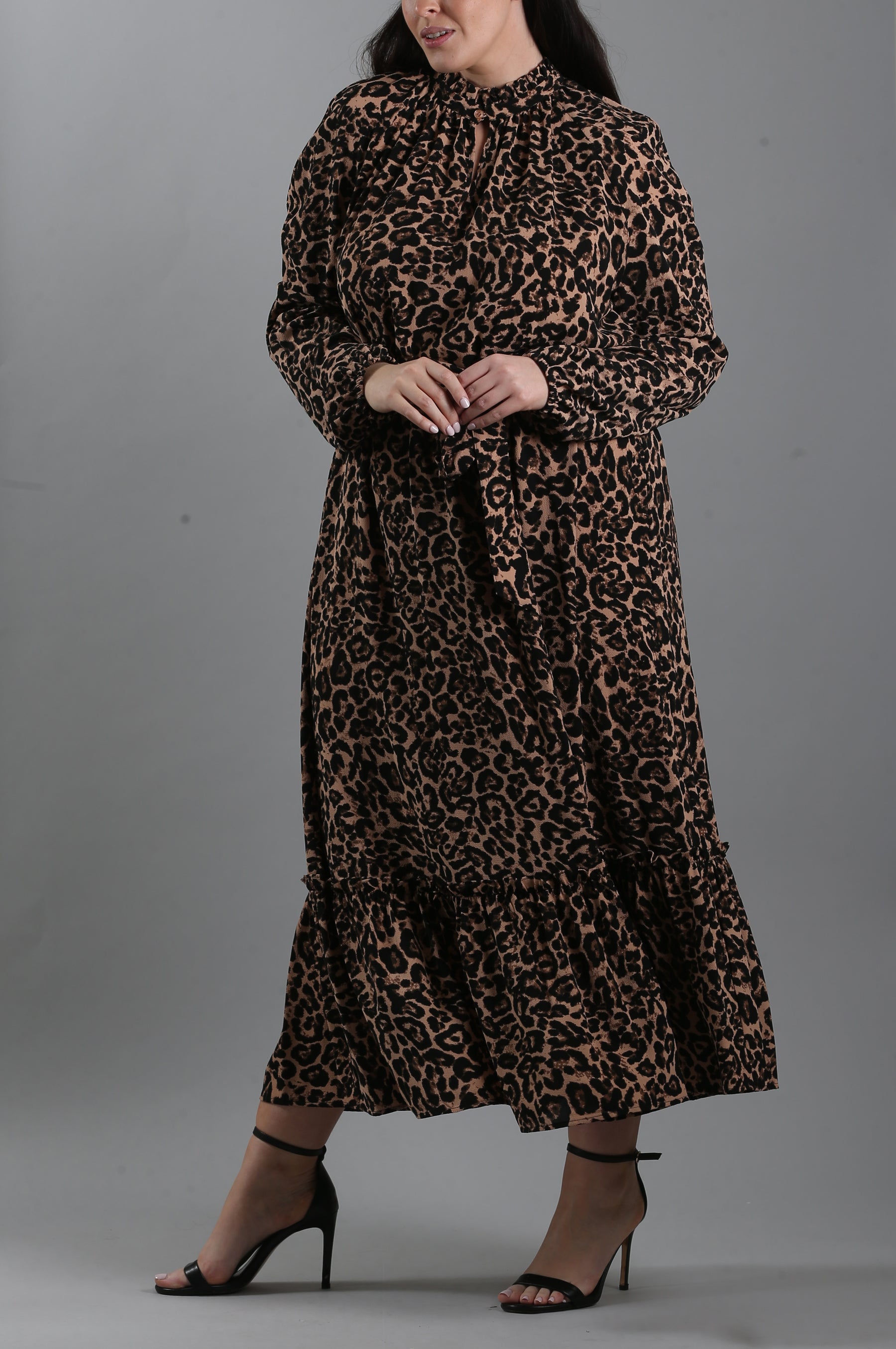 Antoinette Ruffled Leopard-Print Crepe Midi Dress