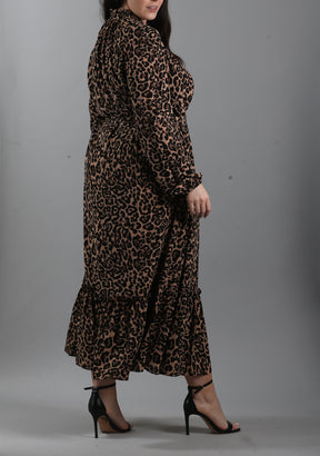 Antoinette Ruffled Leopard-Print Crepe Midi Dress
