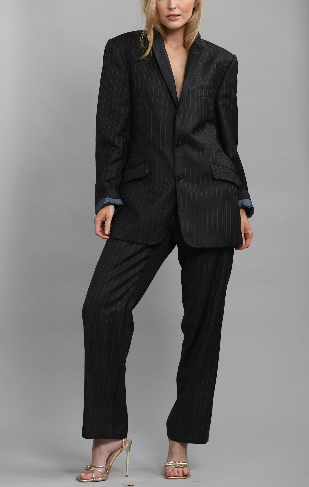 Vintage Men's Grey Pinstripe Suit