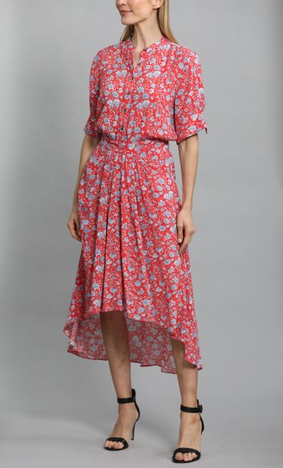 Red Midi Dress With Floral Pattern