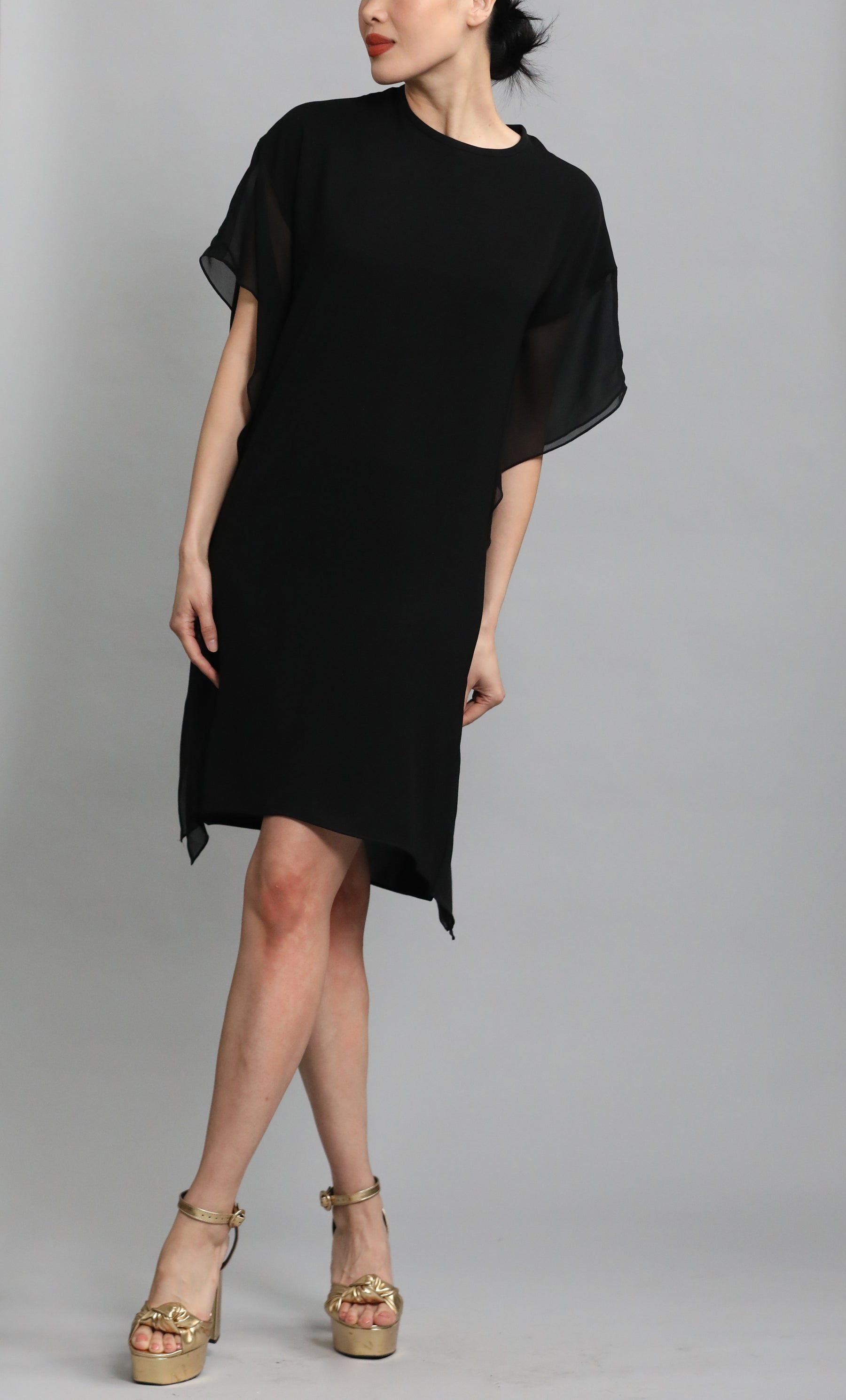 Black Mini Dress With Chiffon Sleeves