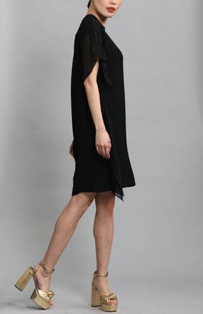 Black Mini Dress With Chiffon Sleeves