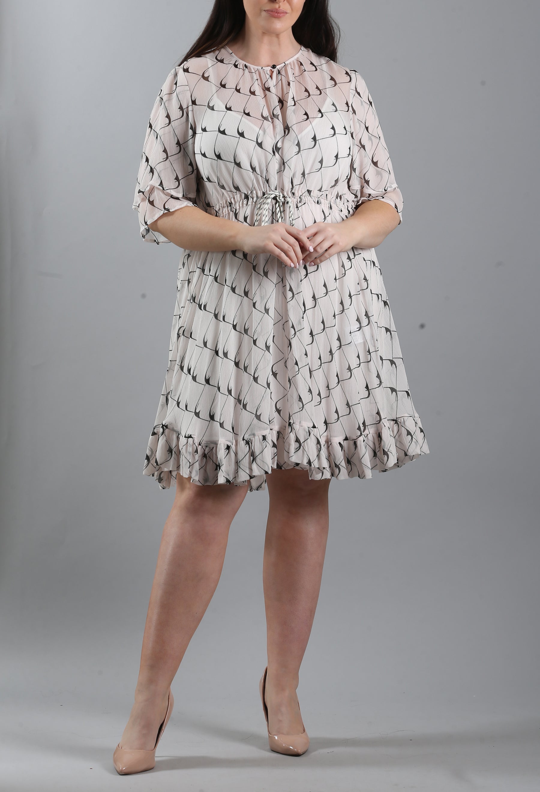 Amalia Ruffled Printed Crepon Mini Dress