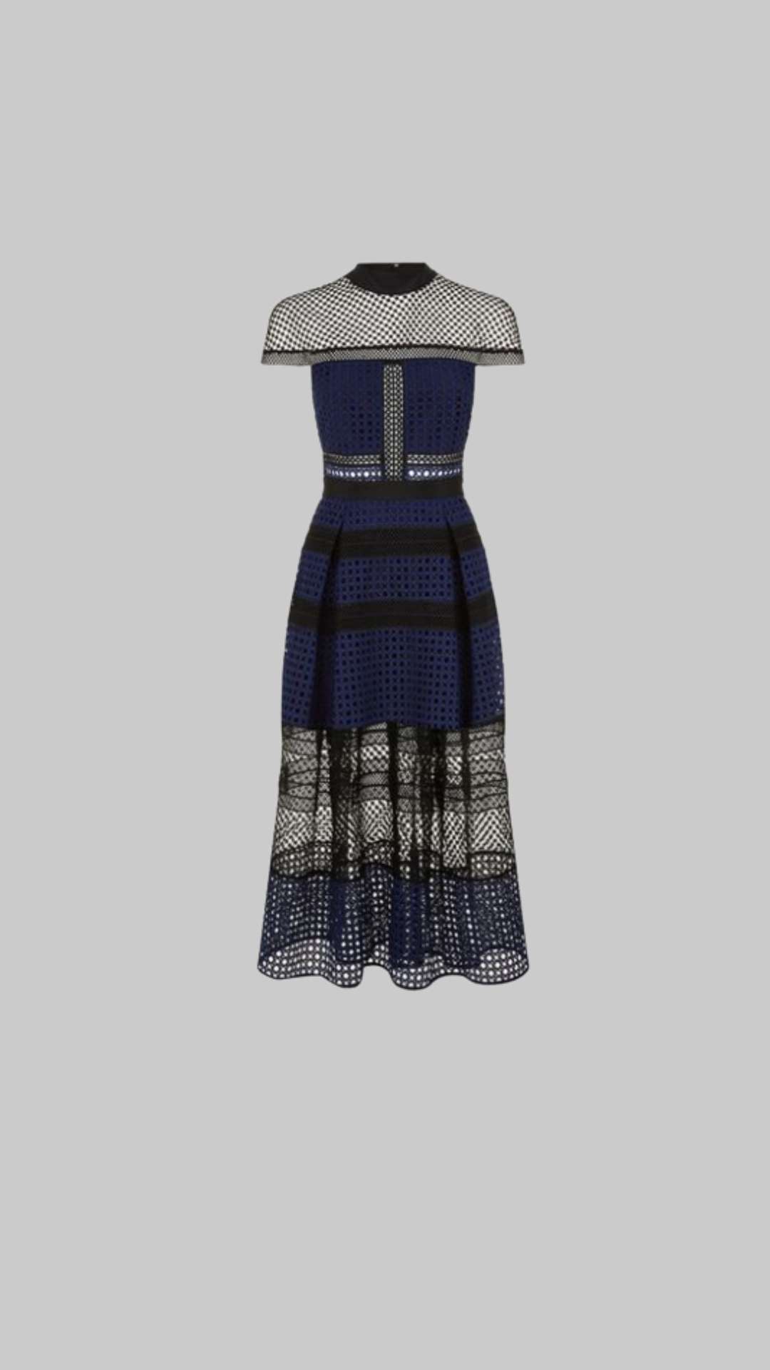 Blue Crosshatch Panelled Midi Dress