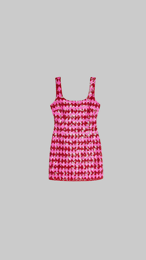 Red and pink check mini sequin dress