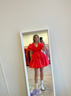 Organza Ruffle Dress - Red