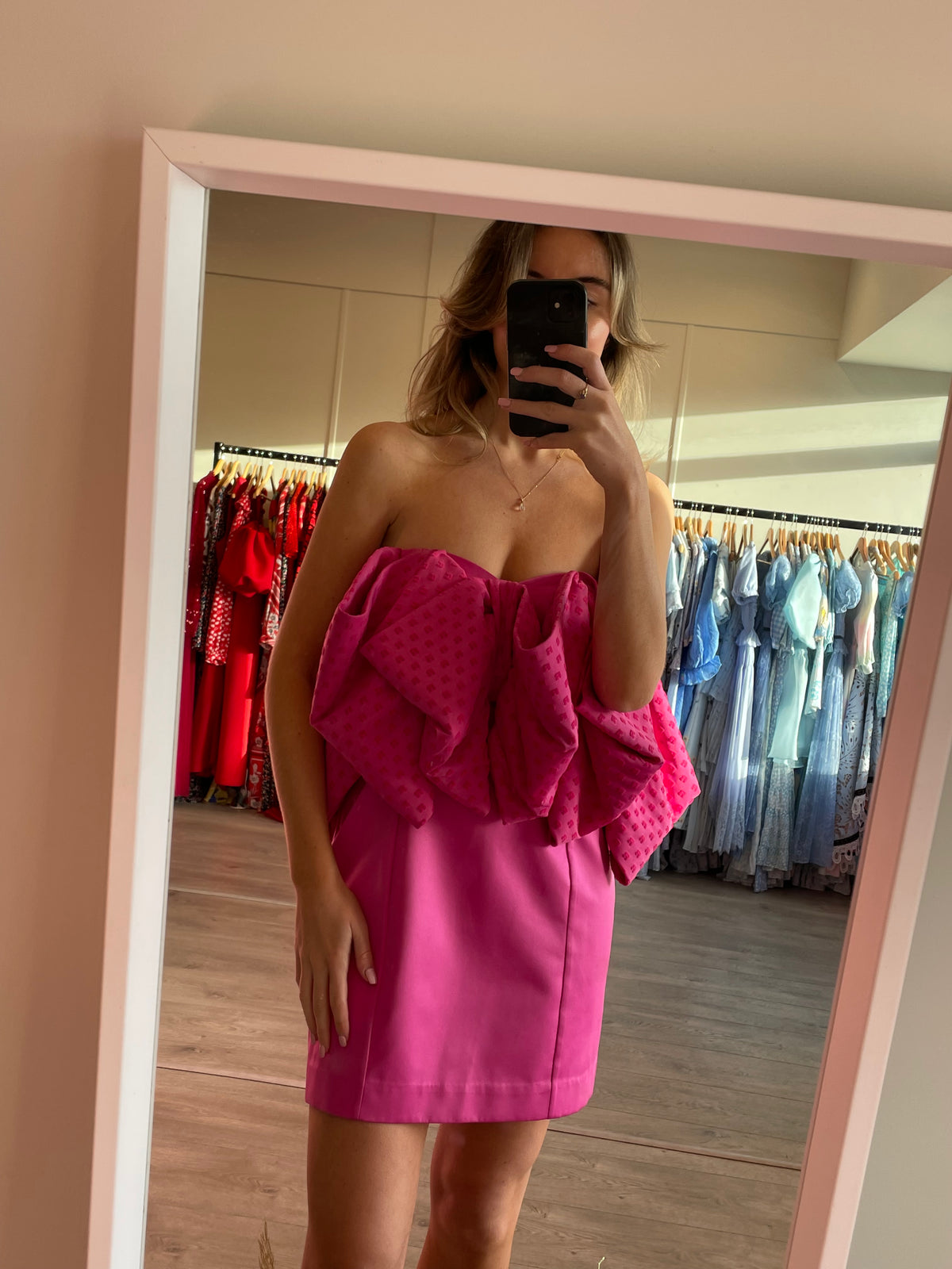 Natalie Bow Crepe Mini Dress