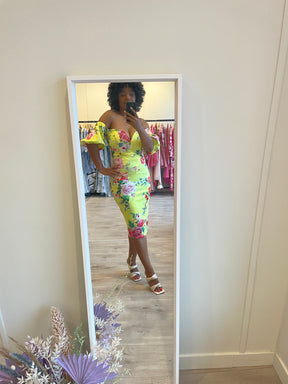 DESIGN Yellow Floral Fitted Midi Dress