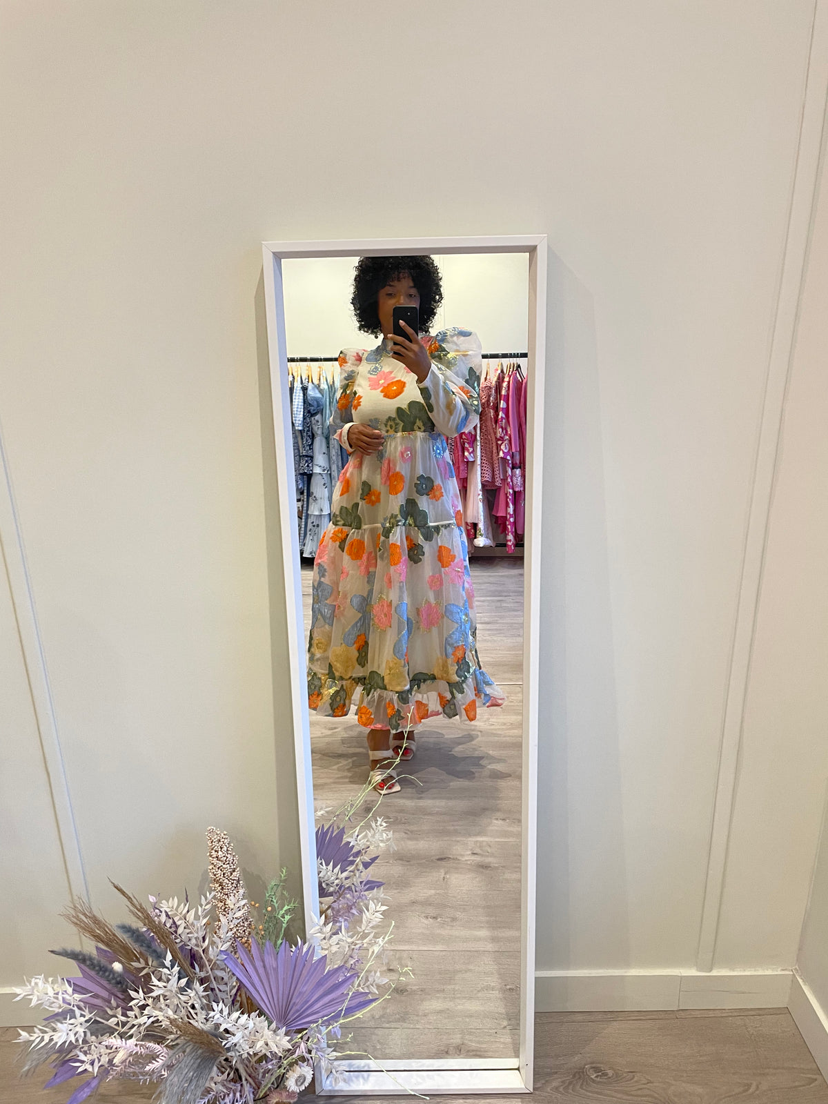 Dream Sister Jane Puff Sleeve Maxi Dress in Rainbow Floral Jacquard