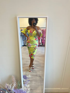 DESIGN Yellow Floral Fitted Midi Dress