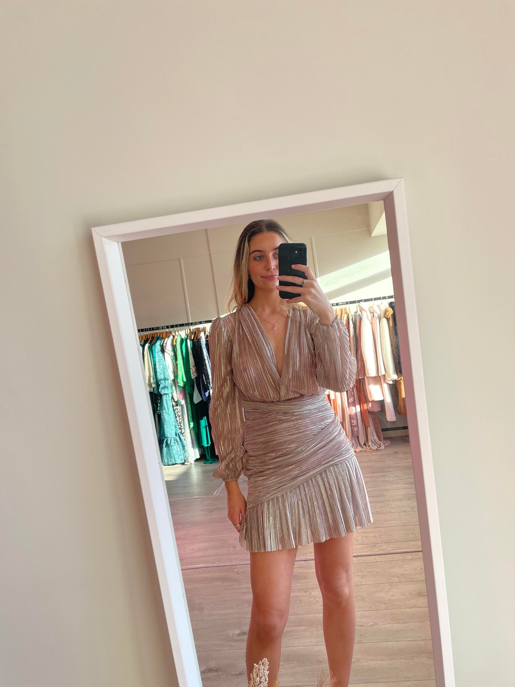 Maje metallic-effect gathered dress